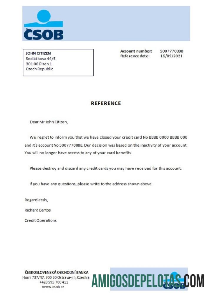 Referência de encerramento do CSOB na República Tcheca amostra